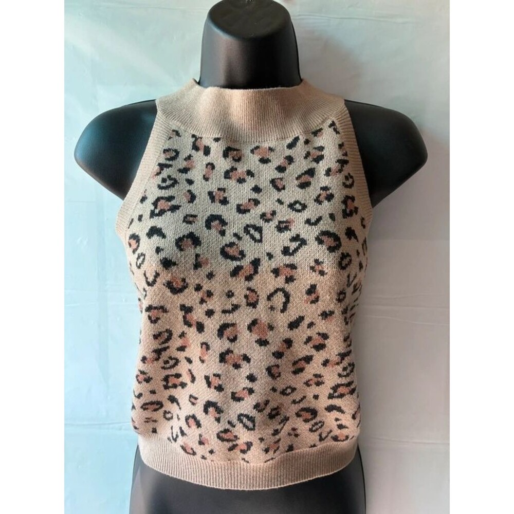 Kittenish by Jessie James Cropped Knit Leopard Print Tank Top